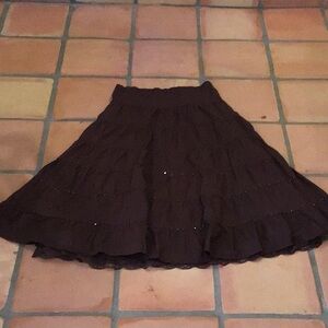 Moa Moa Black Tiered A-Line Skirt Knee-Length z1